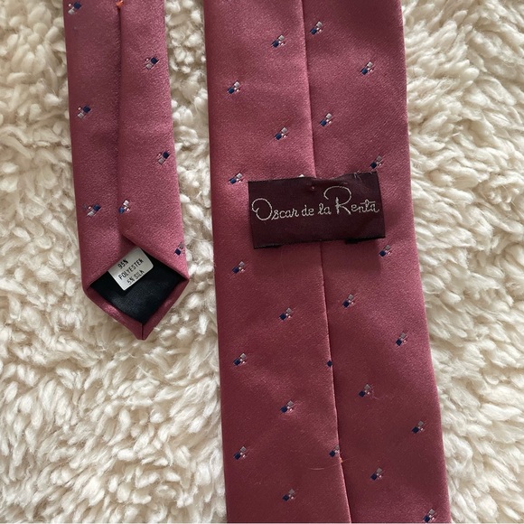 Oscar De La Renta Tie Rose Embroidered Squares Professional Designer Luxury - Picture 4 of 4